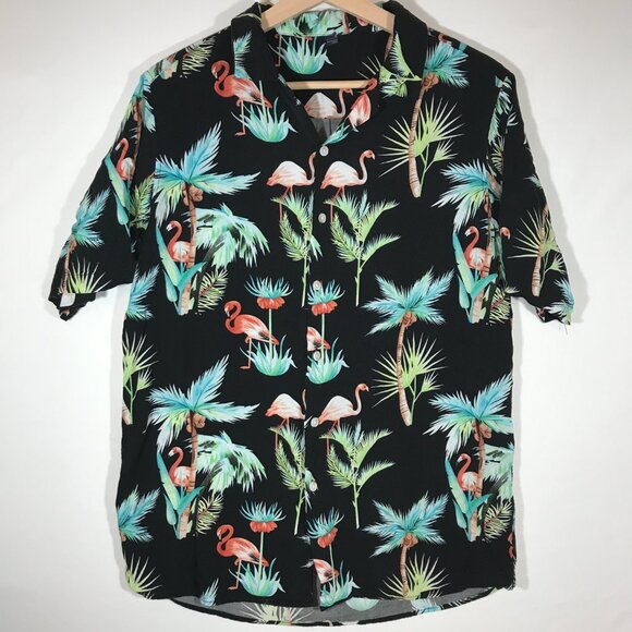 Design In Italy Men's Small Black Flamingo Short Sleeve Button Up Shirt - Picture 1 of 8
